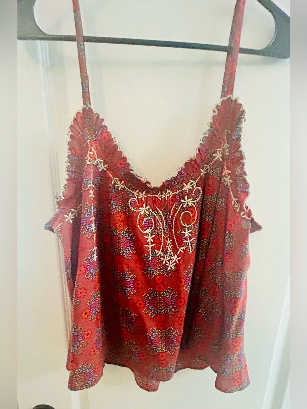 Natural Life Red Floral Embroidered Sleeveless crop top - LRG